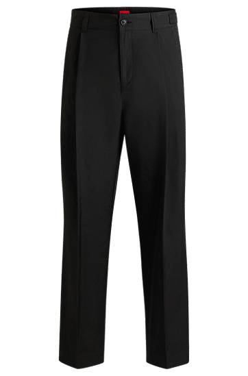 Housut BOSS Relaxed-Fit Cotton-Blend Trousers Musta | 50534782