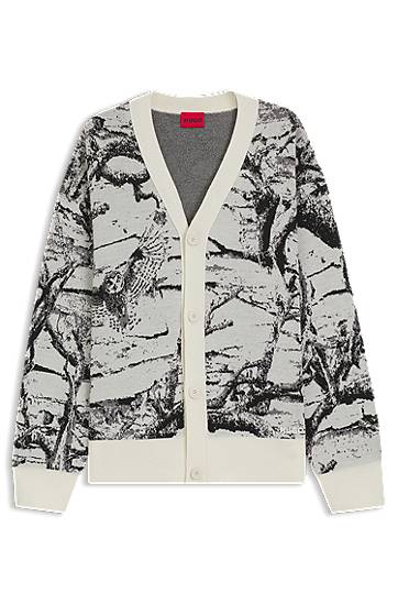 Villapaita BOSS Oversized-fit Cardigan with Birch Tree and Owl Jacquard Pattern Monivärinen | 50546872, 0