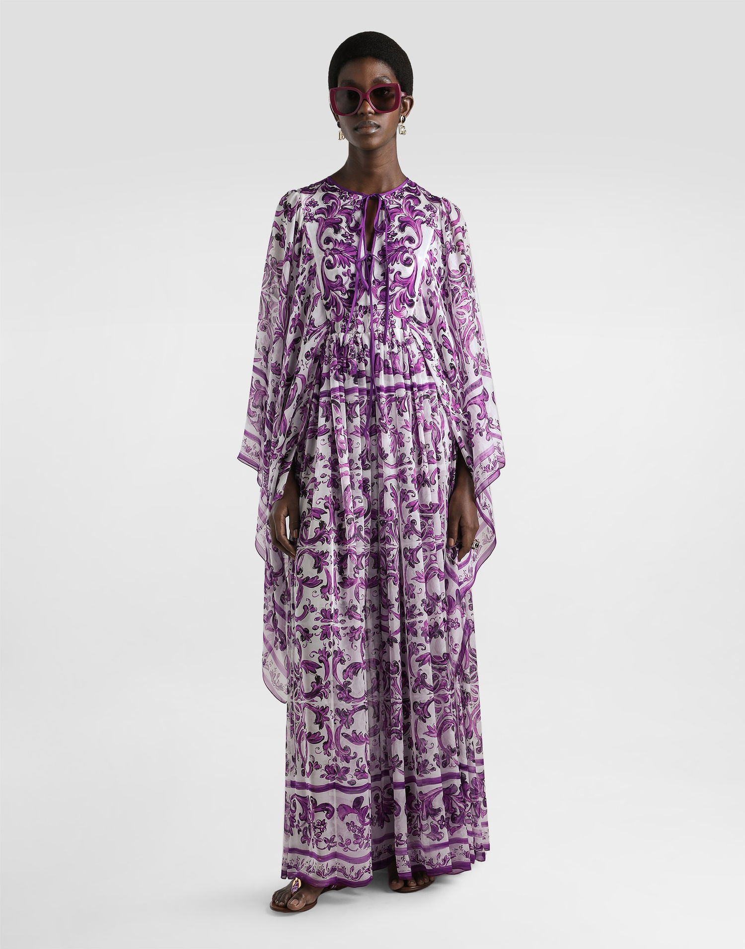 Mekko Dolce & Gabbana Dolce & Gabbana Majolica-Print Chiffon Kaftan Dress Violetti | F6TZETHI1ZOHD5DQ, 1