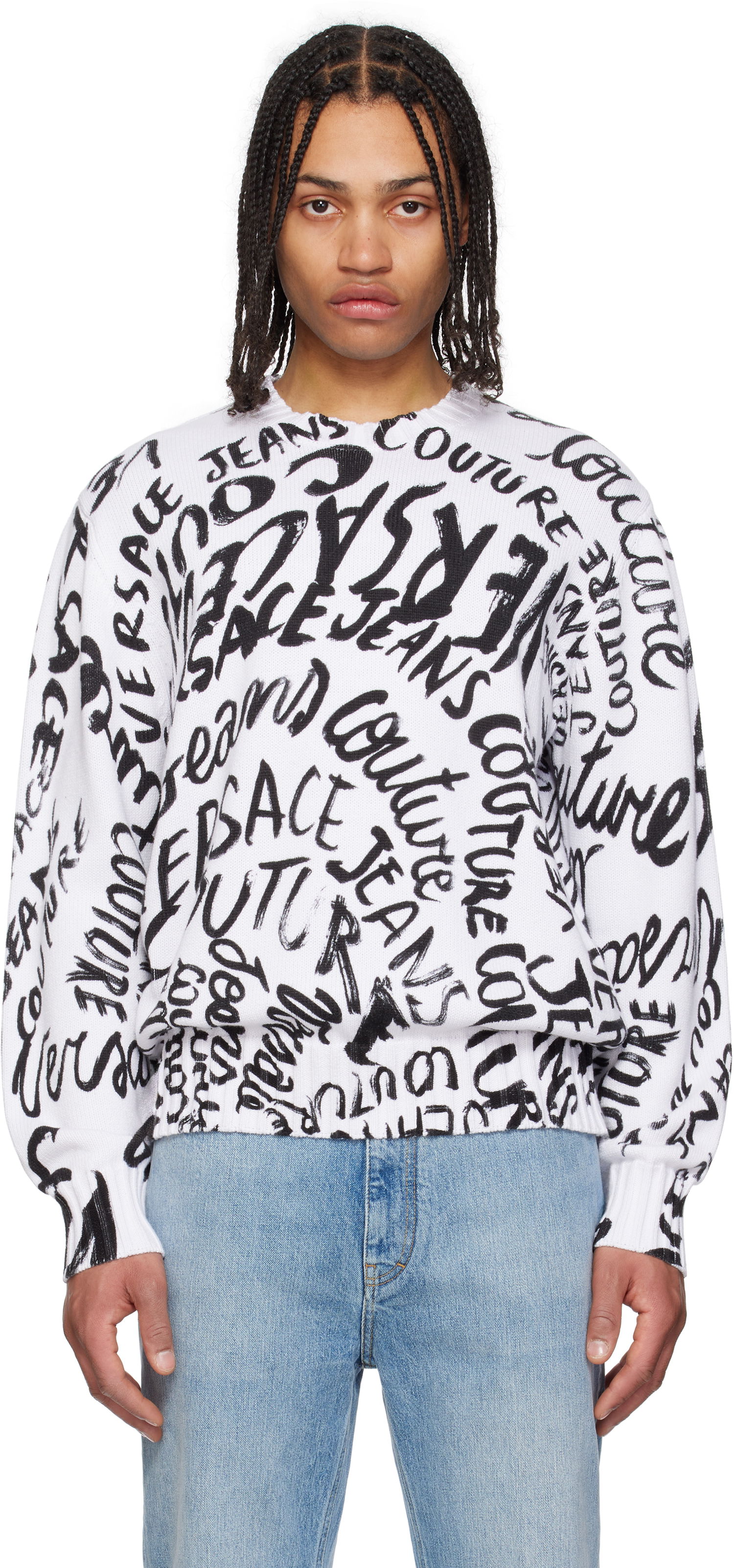 Villapaita Versace Logo Pattern Sweater Valkoinen | E78GAFM03_ECMF05, 0