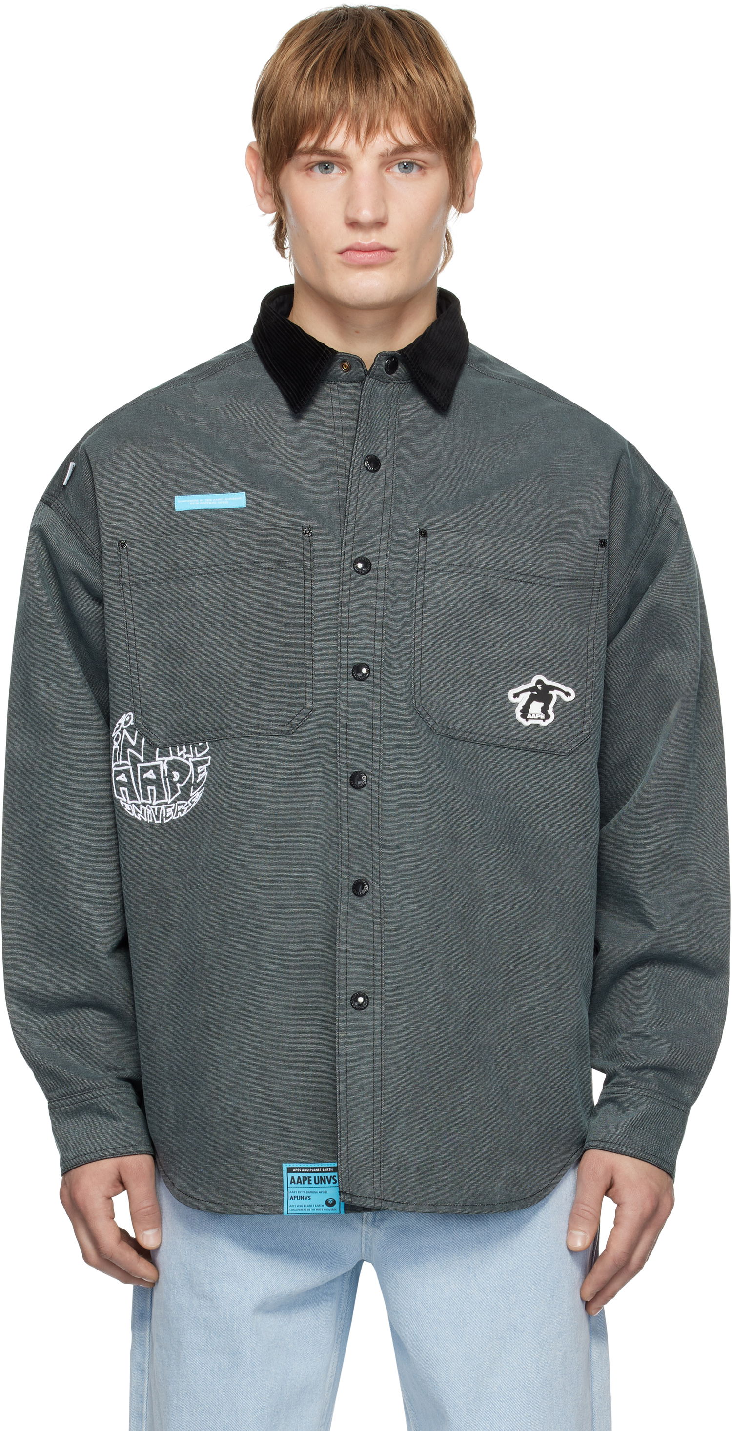 Paita AAPE by A Bathing Ape AAPE by A Bathing Ape Reversible Logo Button Down Shirt Harmaa | AAPSTM8502XXNBKL, 0