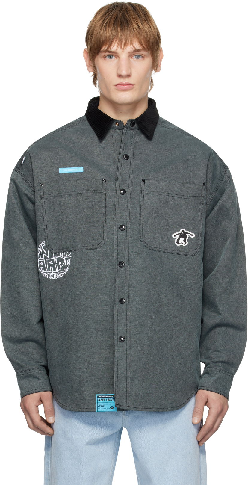 Paita AAPE by A Bathing Ape AAPE by A Bathing Ape Reversible Logo Button Down Shirt Harmaa | AAPSTM8502XXNBKL