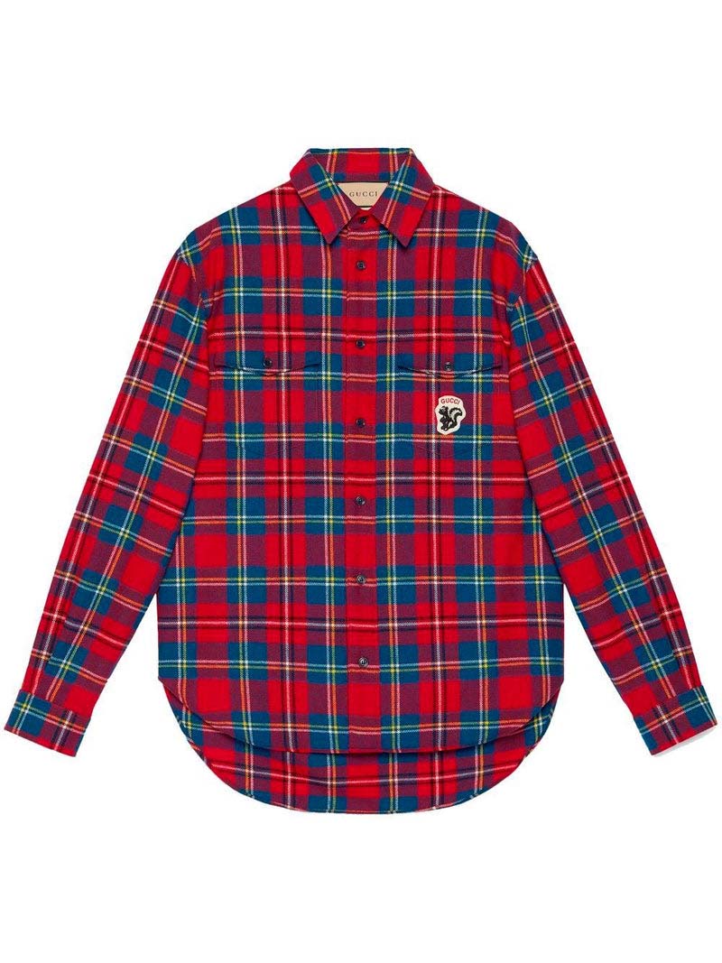 Paita Gucci Tartan Skunk-Patch Shirt Red Punainen | 720960 ZAK7U 6499