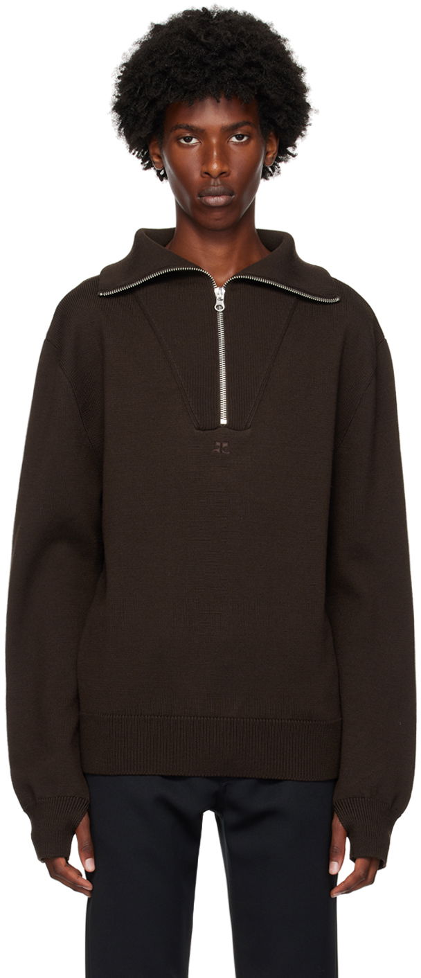 Villapaita Courrèges Wool Quarter-Zip Sweater Ruskea | 324MPU171FI0036