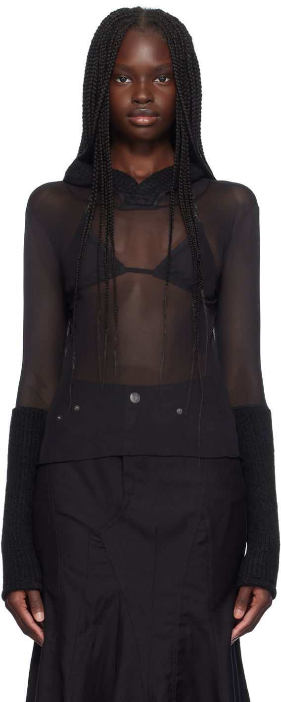 Villapaita Miaou Miaou Mari Sheer Mesh Hoodie Musta | 8105PM2BLK