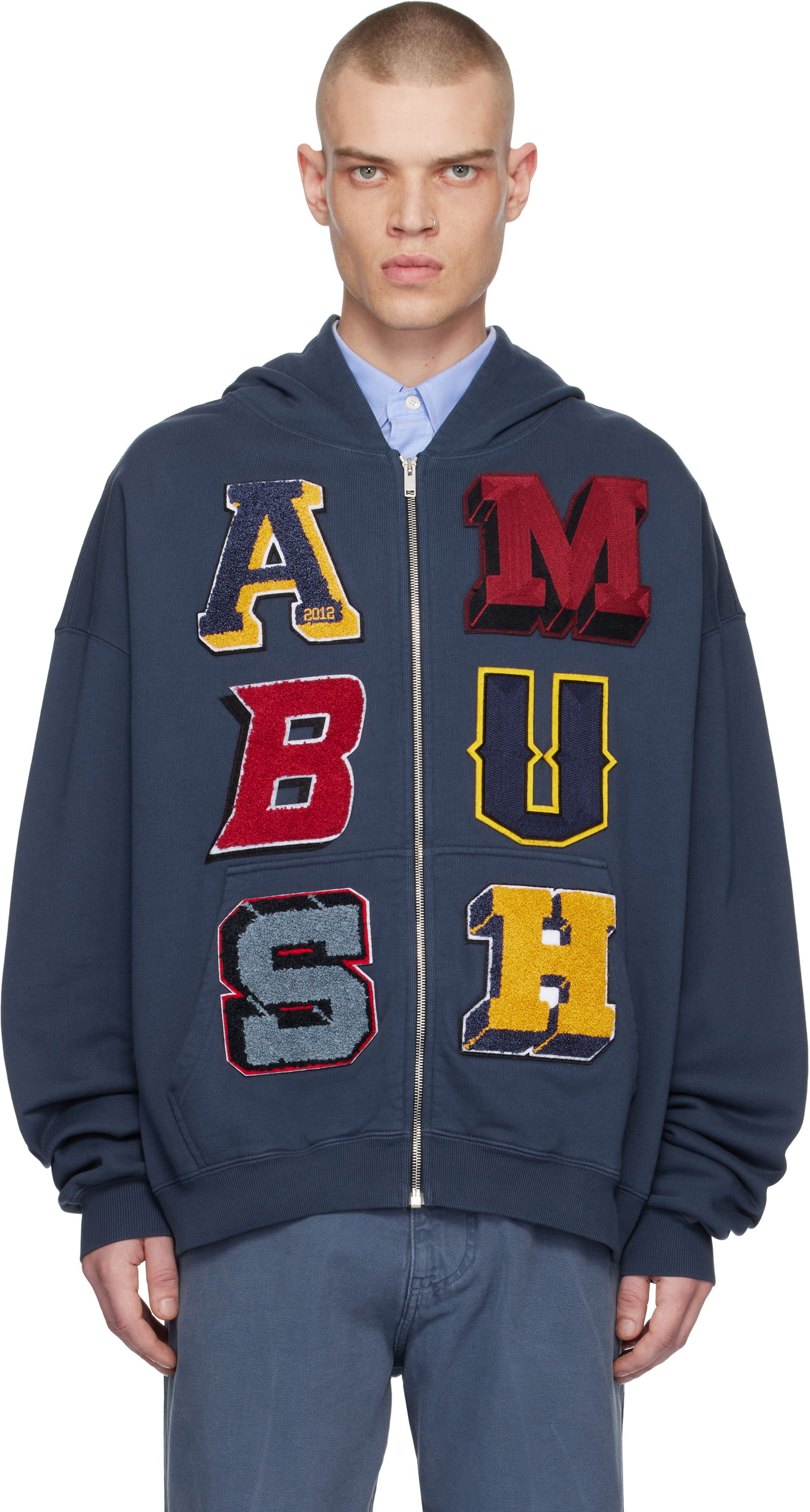 Huppari Ambush Zip Up Hoodie With Appliquéd Logo Tummansininen | BMBE003F24FLE0014545, 0