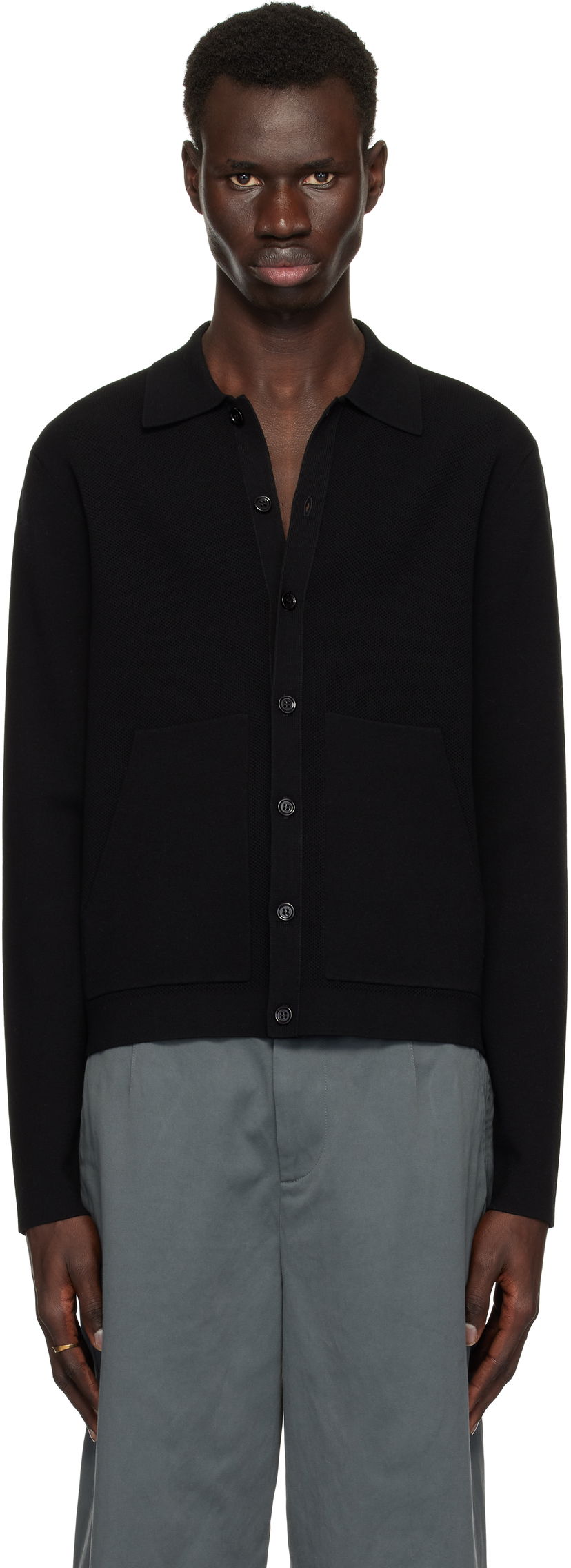 Villapaita Dries Van Noten Dries Van Noten Spread Collar Knit Cardigan Musta | 251-021228-1701