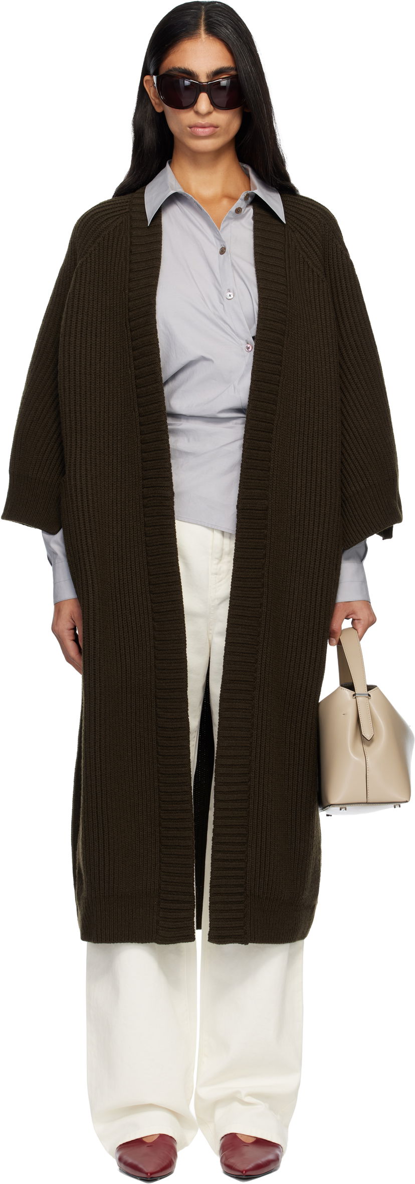 Villapaita Max Mara Atollo Rib Knit Long Cardigan Ruskea | 2521346113600