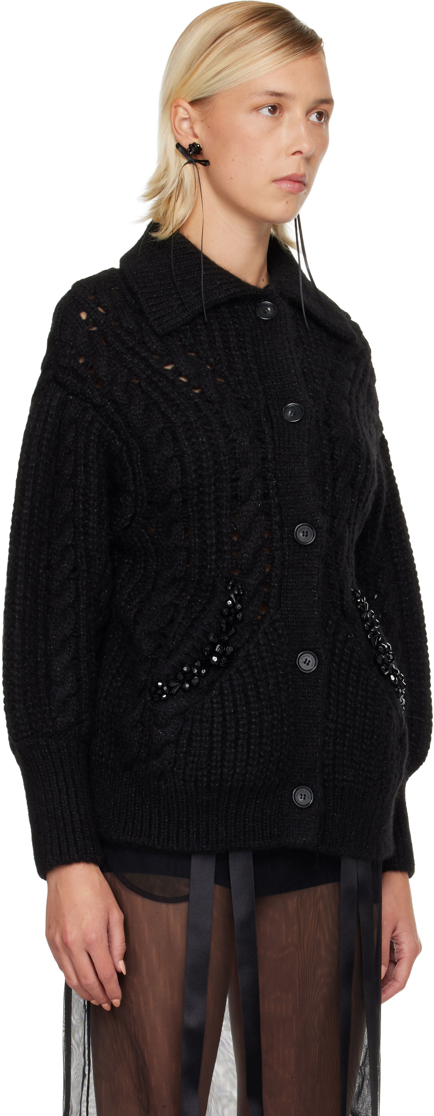 Villapaita Simone Rocha Simone Rocha Sculpted Chunky Knit Cardigan Musta | MZMK1B 0665, 1
