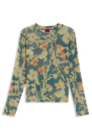 T-paita BOSS Floral Print Stretch-Mesh Top Monivärinen | 50542422