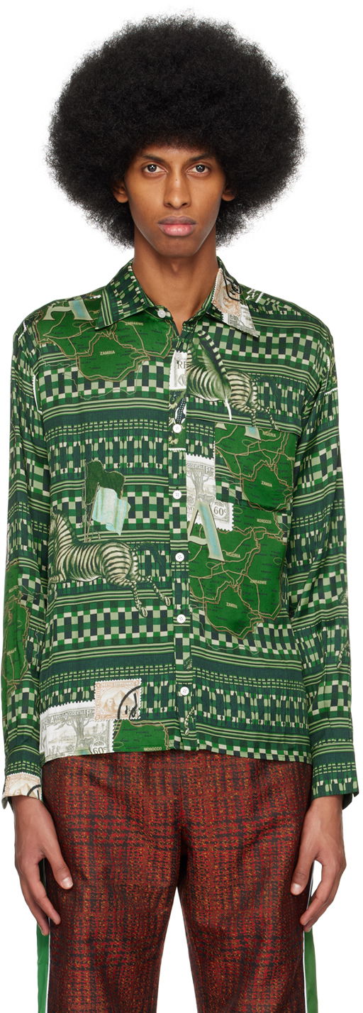 Paita Ahluwalia Map Print Long Sleeve Shirt Vihreä | M-AHLU-TO011-SS23-FA99-GR