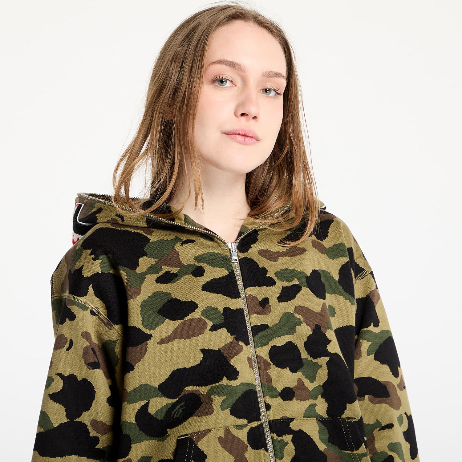 Huppari BAPE A BATHING APE 1st Camo Jacquard Shark Relaxed Fit Full Zip Hoodie Vihreä | 001ZPL301304MGRN, 1