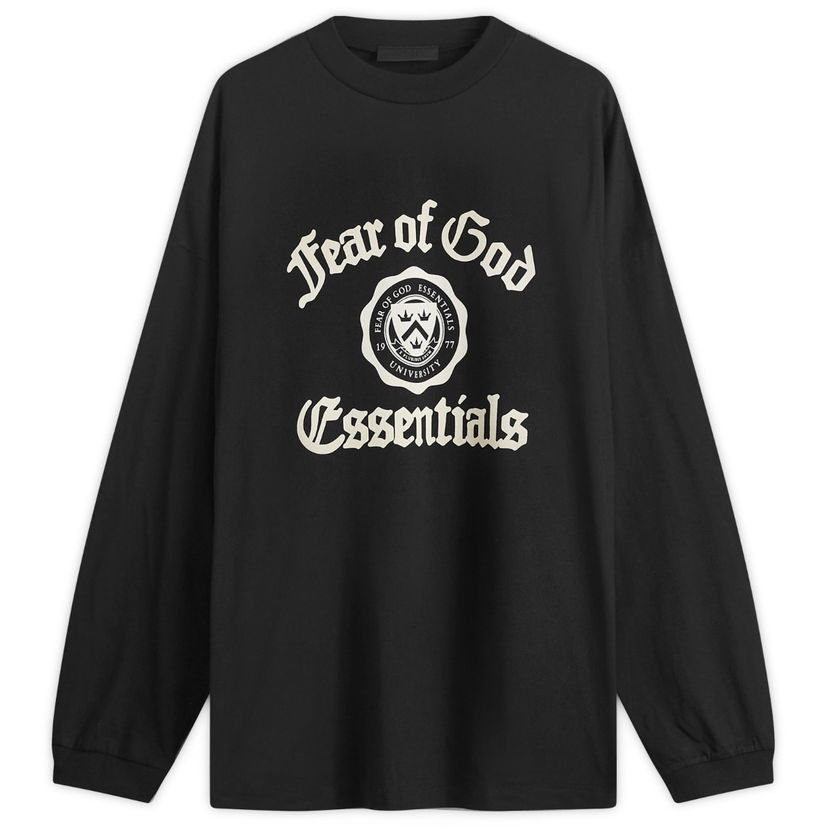 T-paita Fear of God Essentials University Long Sleeve T-Shirt Musta | 125HO242010F