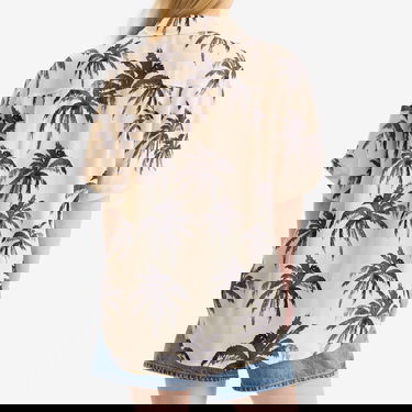 Paita Anine Bing Anine Bing Tristan Palm Shirt, Large Beige | A-07-11011-MTL68, 3