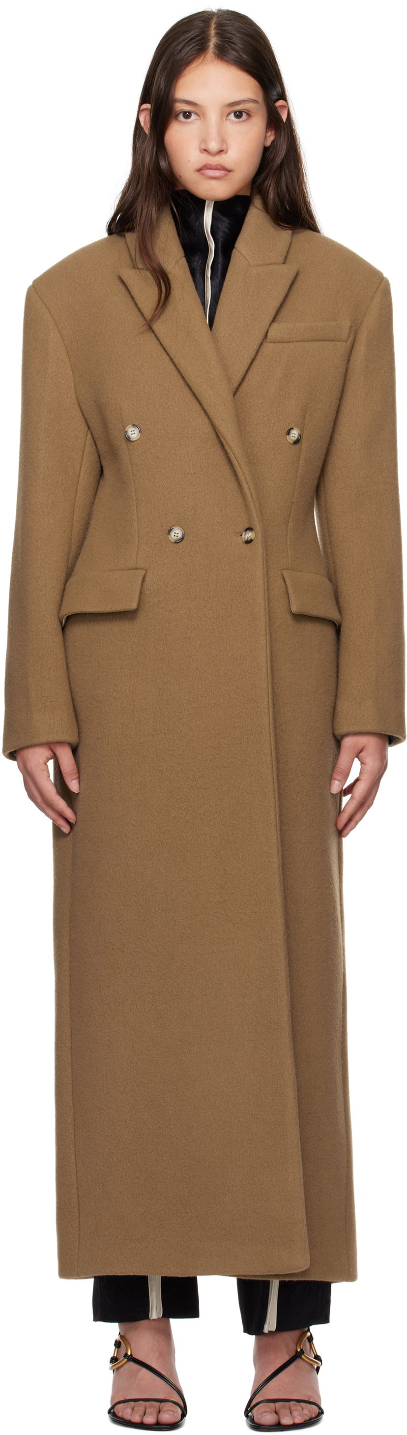 Takit Nanushka Nanushka Ferris Double-Breasted Long Coat Ruskea | NW24FWOW40076
