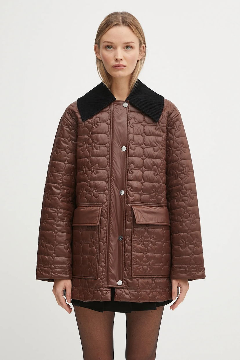 Takki GANNI GANNI Shiny Quilt Midi Jacket Ruskea | W0397