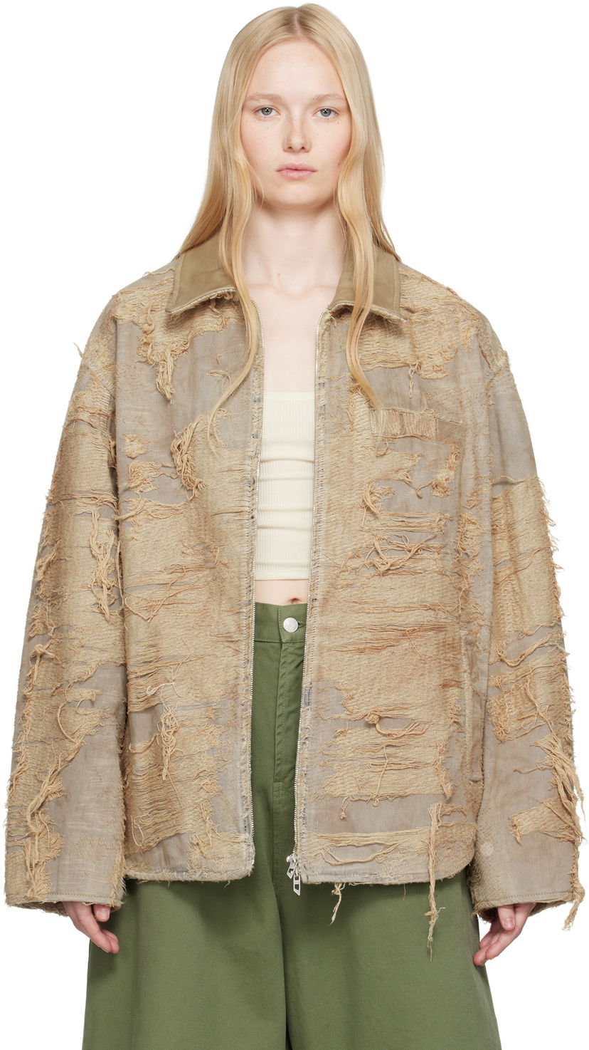 Takki Diesel Diesel D-Ivar-Fsg Distressed Denim Jacket Beige | A18111 007AZ