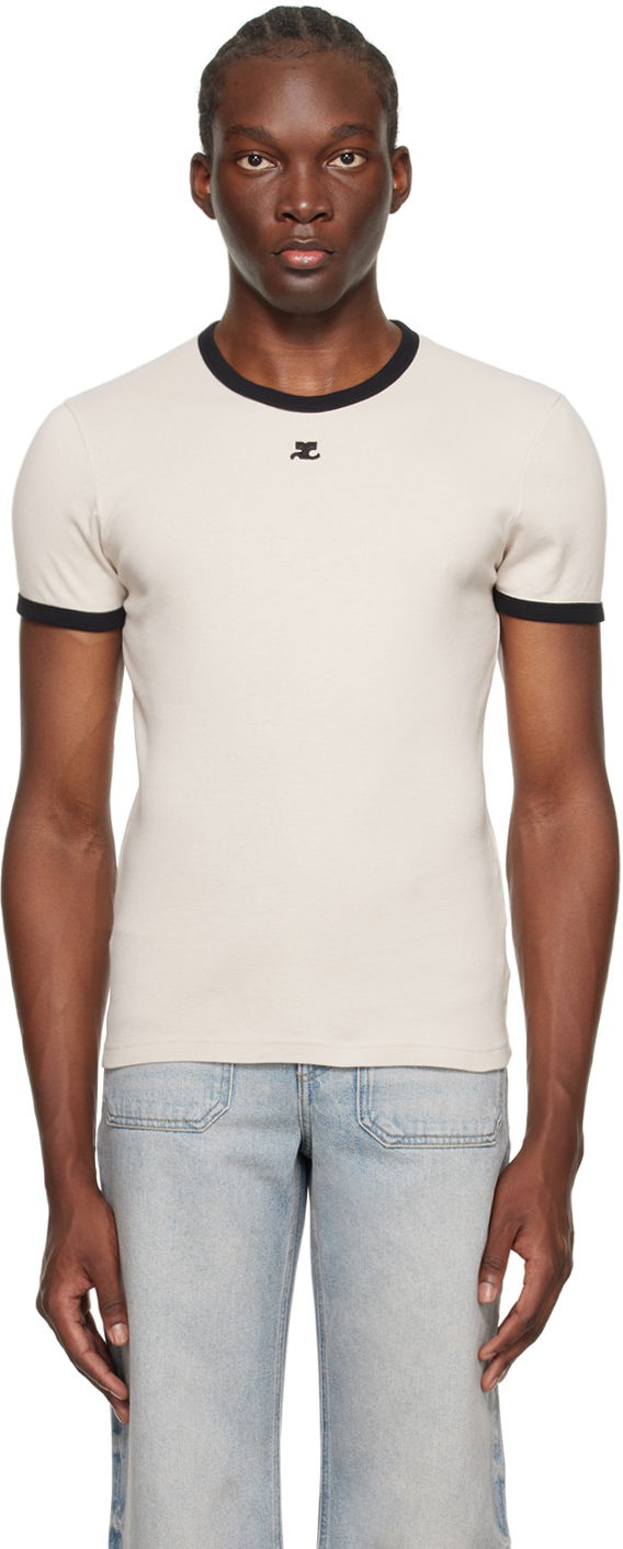 T-paita Courrèges Contrast Trim T-Shirt Beige | 123JTS020JS0070