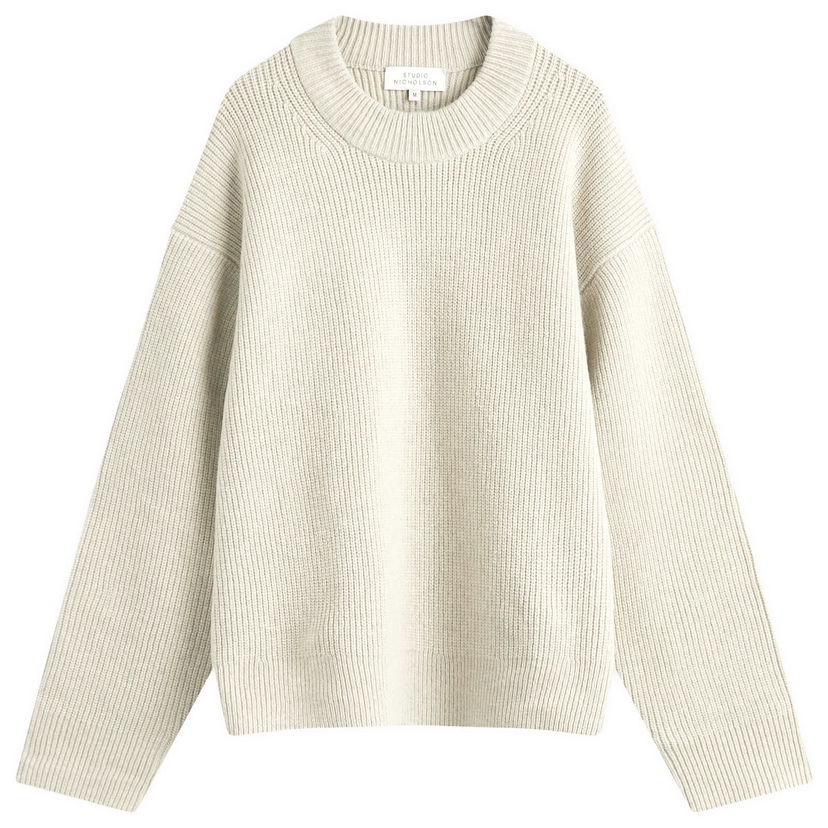 Villapaita Studio Nicholson Studio Nicholson Voe Rib Crew Knit, Size Small Beige | VOESNM-1292-NTL
