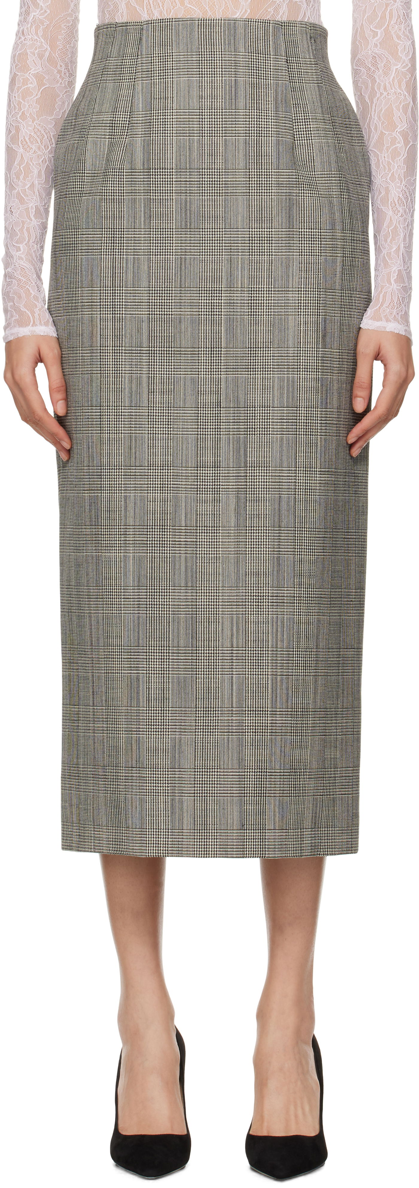 Hame WARDROBE.NYC Houndstooth Print Contour Midi Skirt Harmaa | W3003F24PW, 0