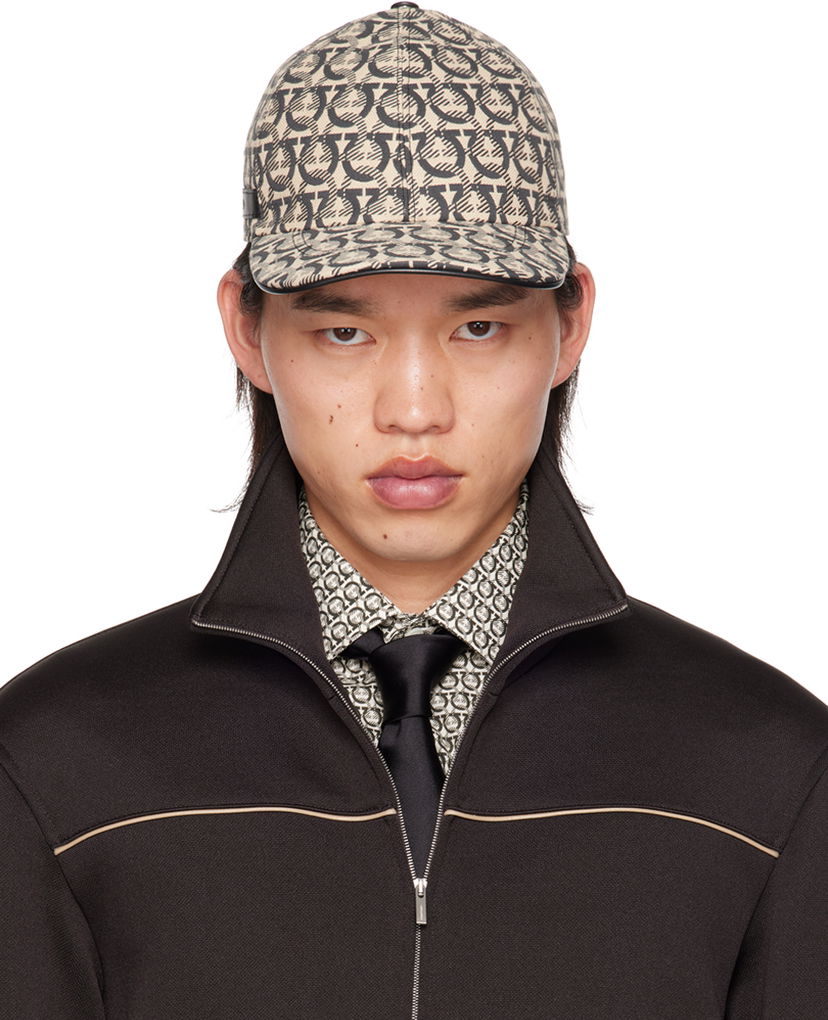 Korkki FERRAGAMO Off-White & Gray Gancini Baseball Cap Beige | 725868