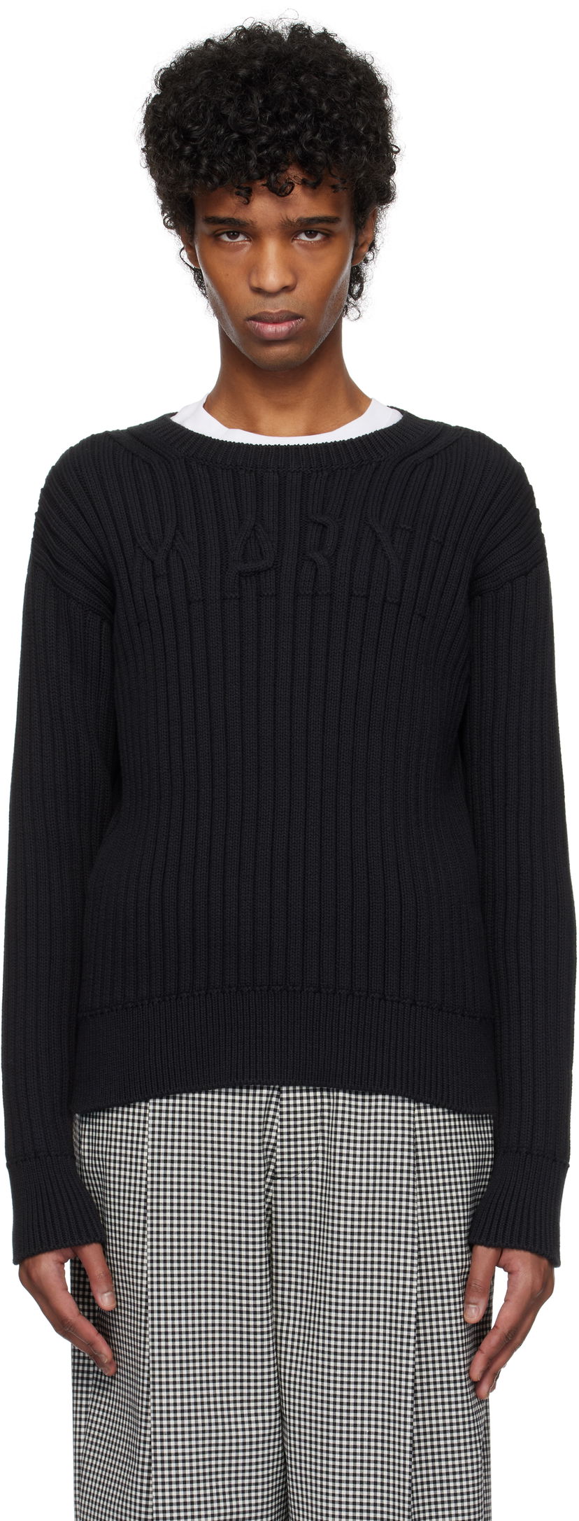 Villapaita Marni Marni Cable Logo Crewneck Sweater Musta | GCMG0430A0 UFC950