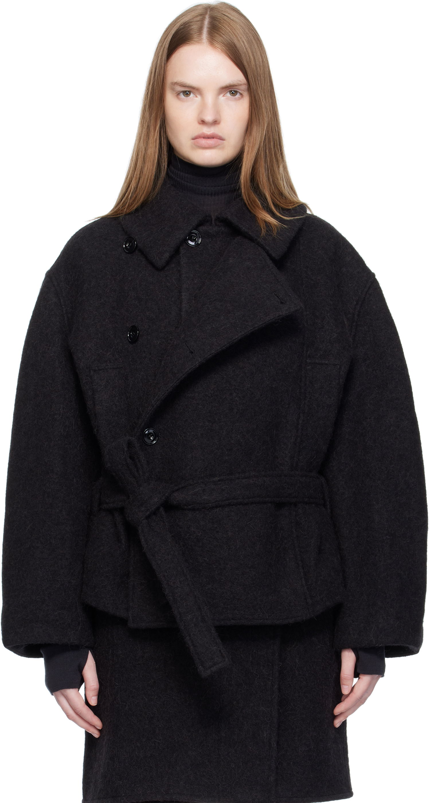 Takit LEMAIRE Short Asymmetrical Bathrobe Coat Musta | CO1149 LF504, 0