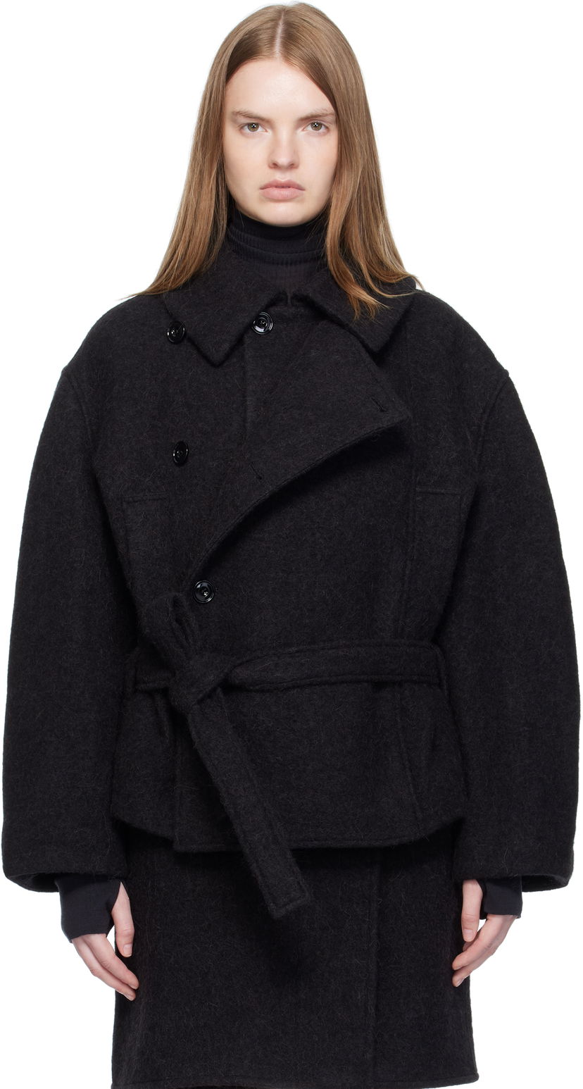 Takit LEMAIRE Short Asymmetrical Bathrobe Coat Musta | CO1149 LF504