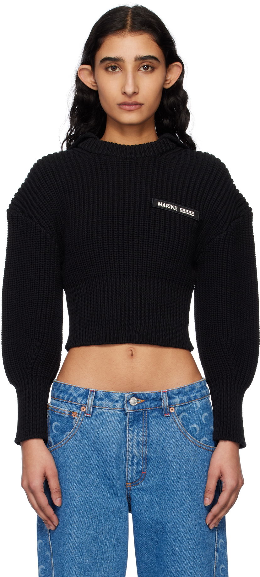 Villapaita Marine Serre Marine Serre Half Cardigan Knit Sweater Musta | WTK027A CKNI0529
