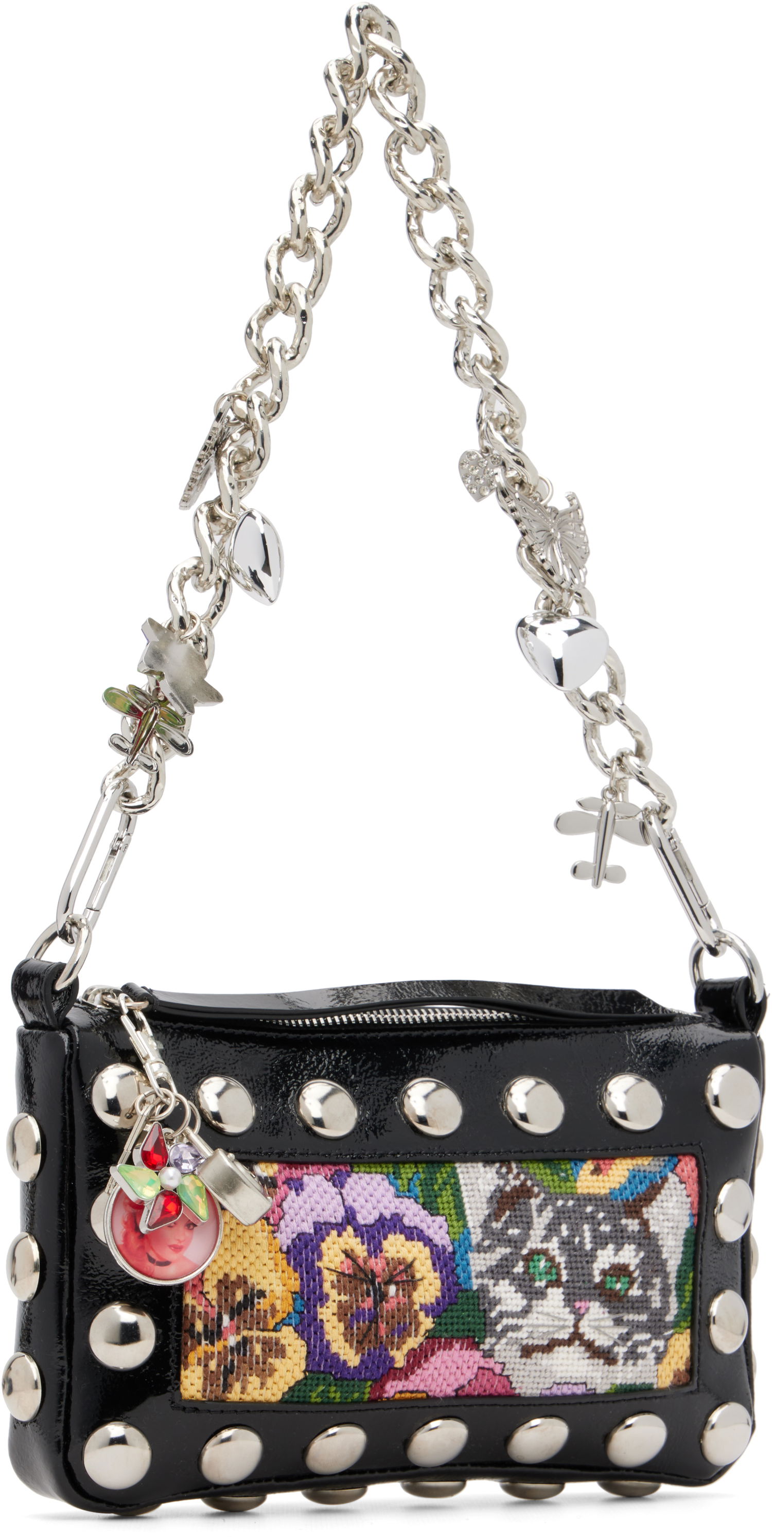 Käsilaukku Chopova Lowena Fillie Studded Chain Charm Embroidered Pouch Bag Musta | 6453, 1