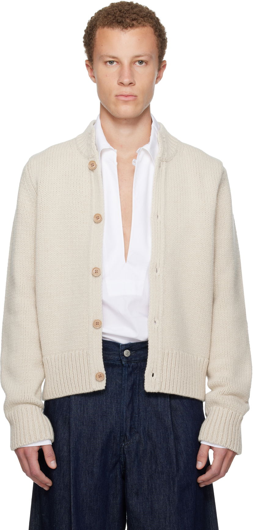 Villapaita Dries Van Noten Merino Wool Knitted Cardigan Beige | 252-021247-2710