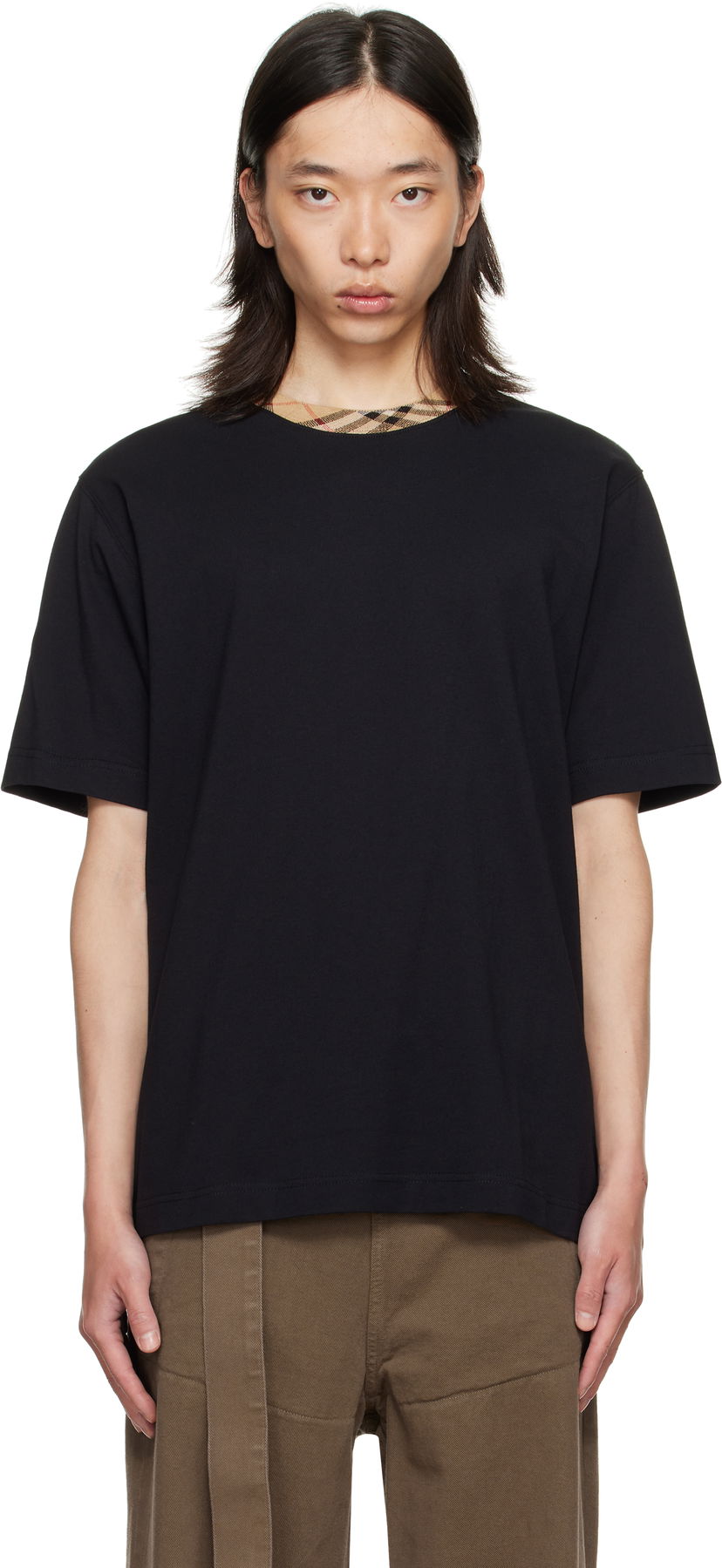 T-paita Burberry Burberry Check Trim Cotton T-Shirt Musta | 8110101