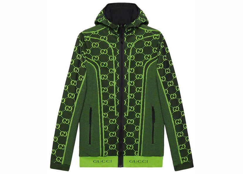 Takki Gucci GG Tubular Jersey Zip Jacket Black/Green Vihreä | 693109 XJEAI 1131