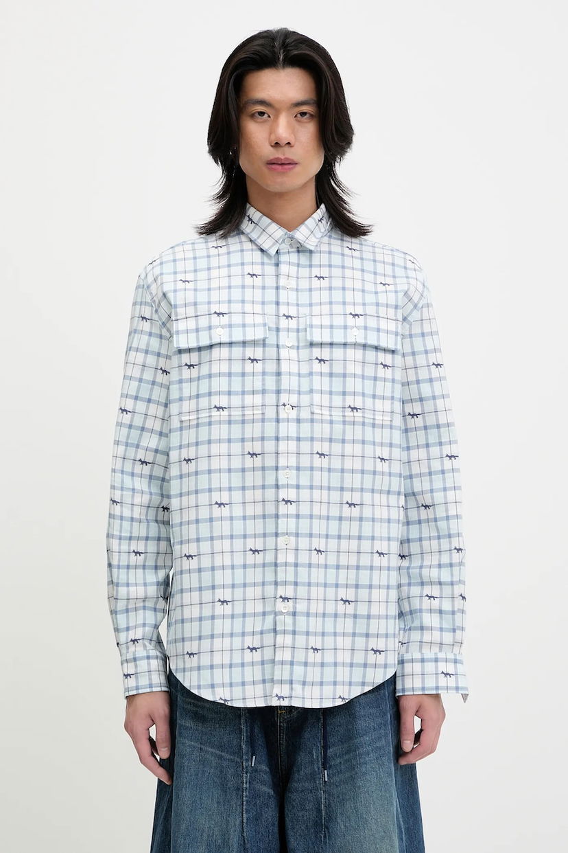 Paita MAISON KITSUNÉ Maison Kitsuné Double Pocket Skate Relaxed Fit Shirt Sininen | OM00425WW0118
