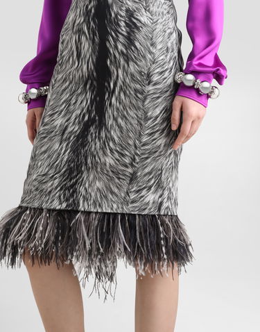 Hame Dolce & Gabbana Calf-length Pencil Skirt With Fur Print And Feathered Detailing Grey Harmaa | F4C1ITFSA71HI3VQ, 3