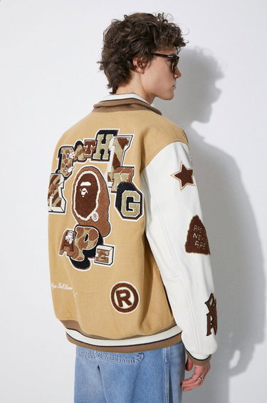 Bomber-takki BAPE Multi Motif Varsity Bomber Jacket Beige | 1J80141001, 0