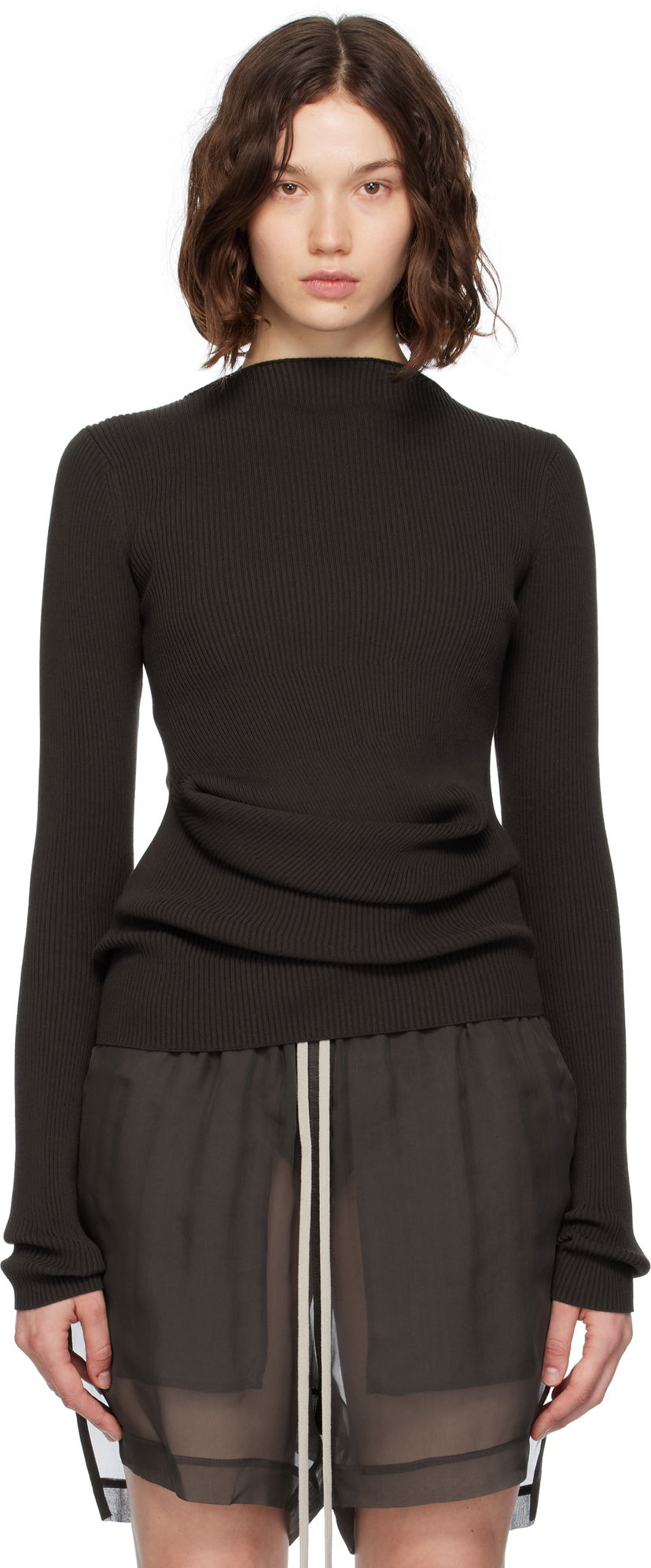 Villapaita Rick Owens Rick Owens Ribbed Knit Babel Sweater Ruskea | RP02E4639 RIBVI