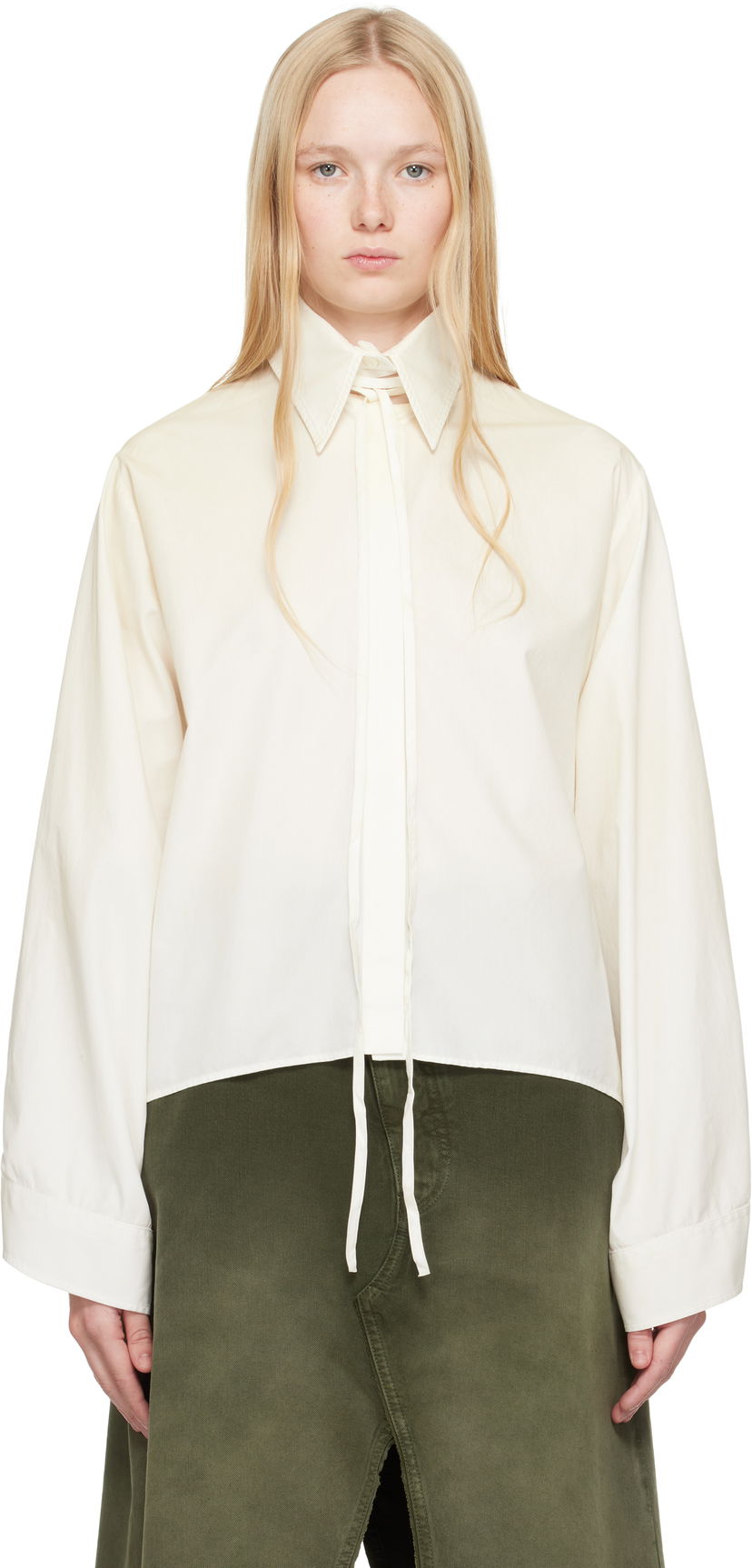 Paita Maison Margiela MM6 Maison Margiela Cotton Poplin Tie-Neck Shirt Valkoinen | S62DT0039 M35458