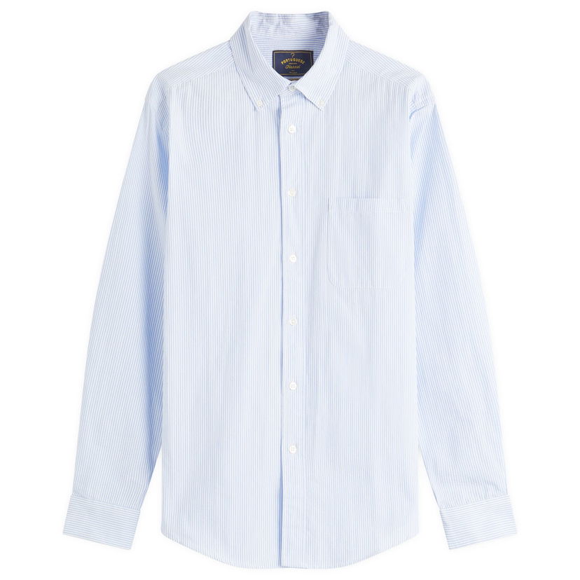 Paita Portuguese Flannel Atlantico Seersucker Stripe Shirt, Large Sininen | SS25-012-BLU