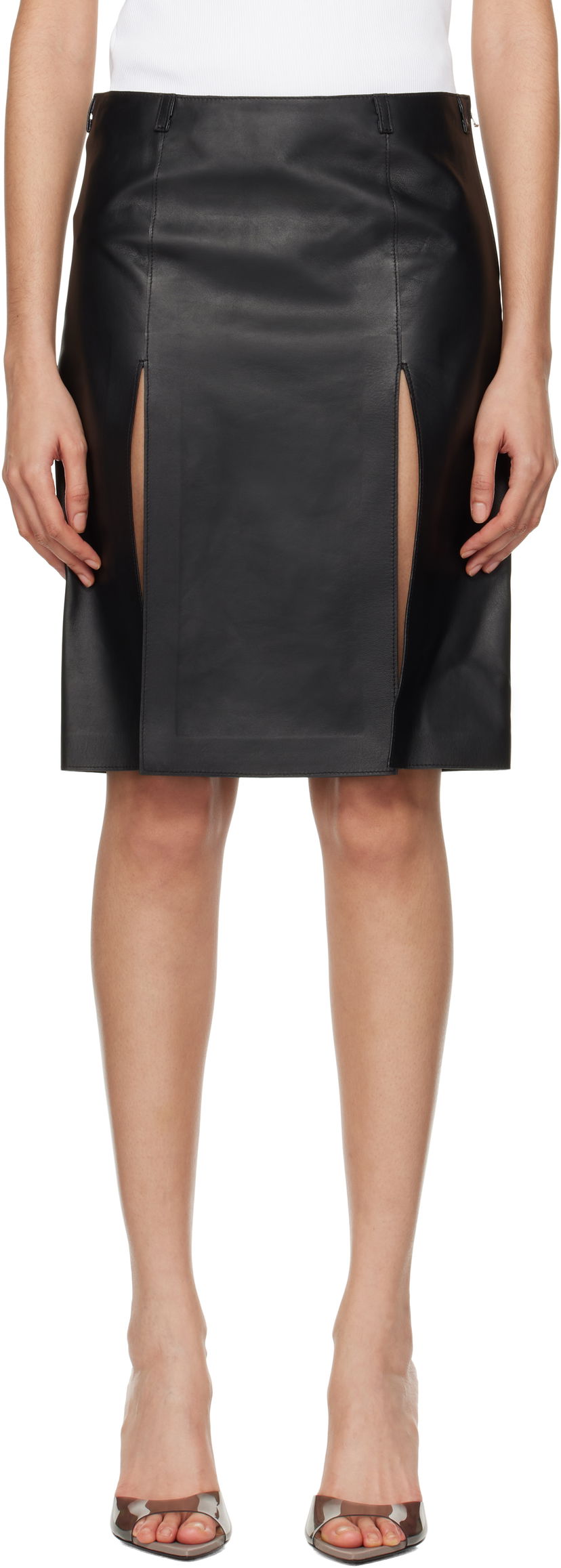 Hame The Attico Attico Tailored Leather Skirt with Slits Musta | 250WCS00261 LBT128AA