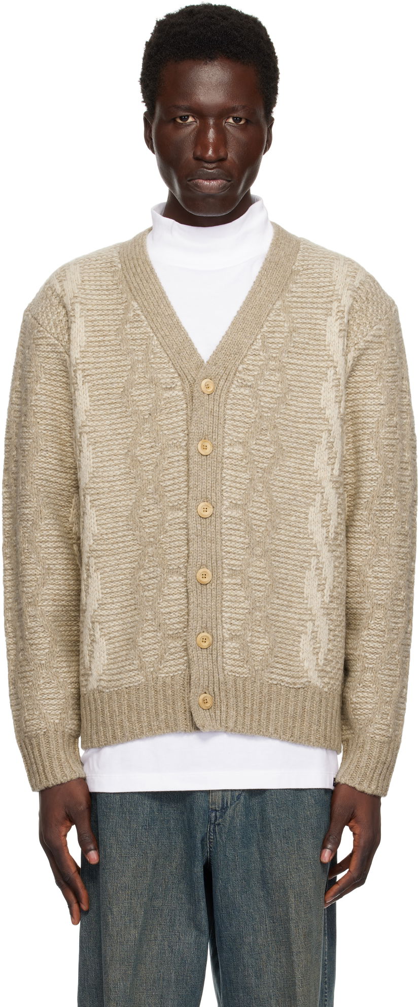 Villapaita BEAMS BEAMS PLUS Heavy Cable Pattern Cardigan Beige | 38150206156