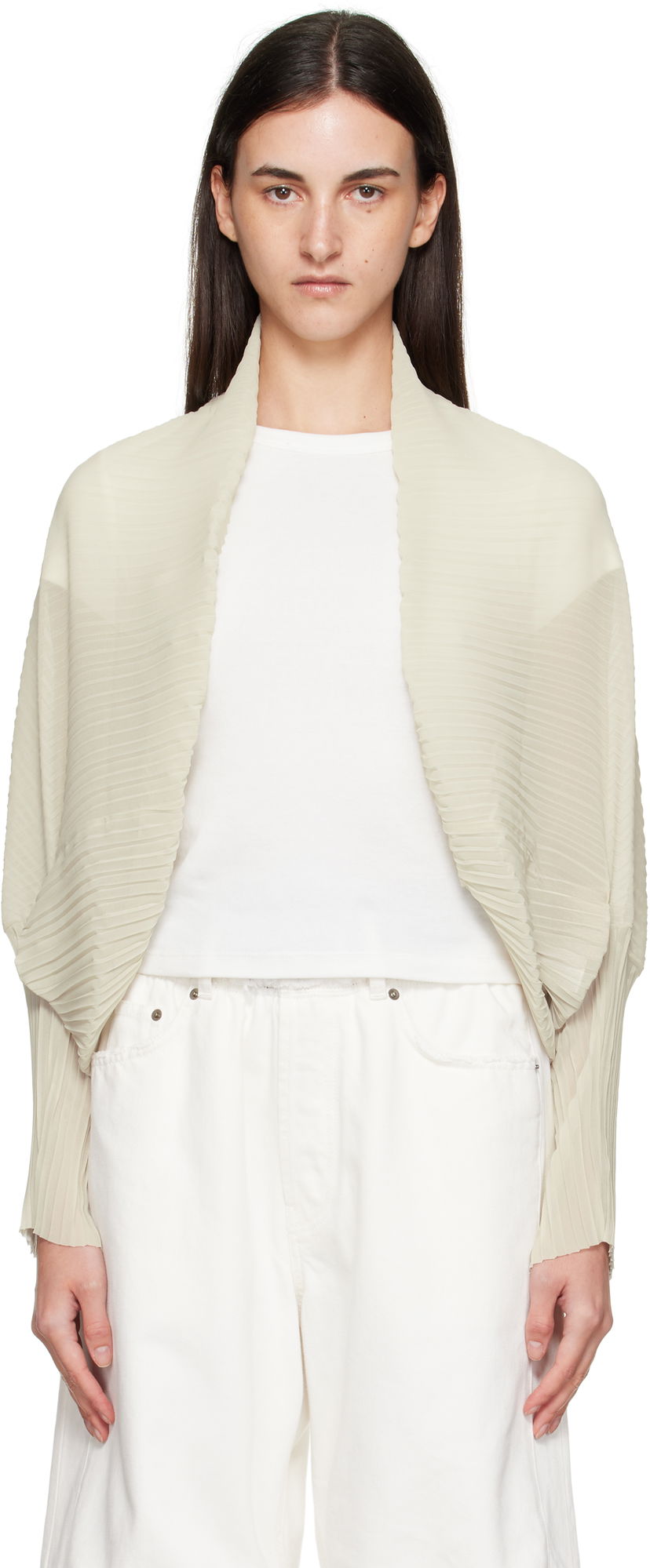 Villapaita Max Mara Max Mara Vesuvio Pleated Cardigan Beige | 2514731012600