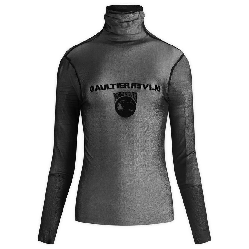 Huppari Jean Paul Gaultier Mesh Turtle Neck Flocked Earth Musta | 24-27-U-TO187I-T001-0000
