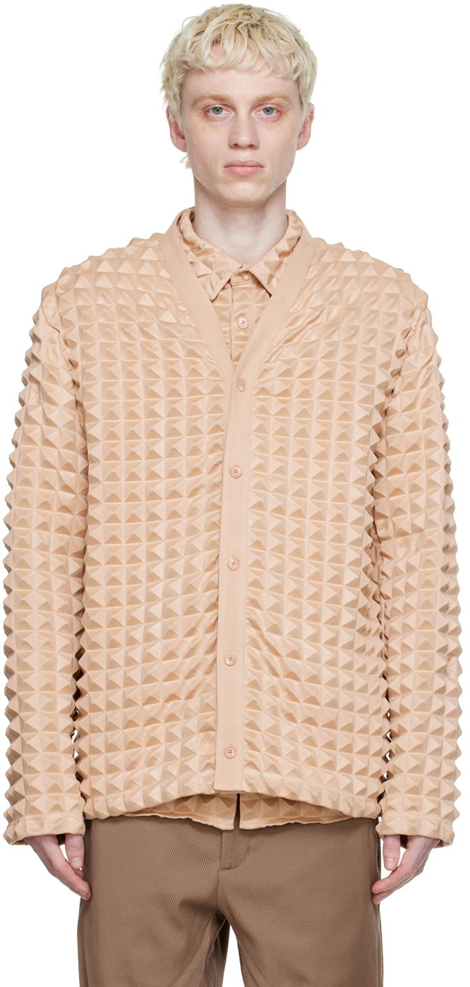 Villapaita Kanghyuk Textured Button-Up Cardigan Beige | PS22SSJP03