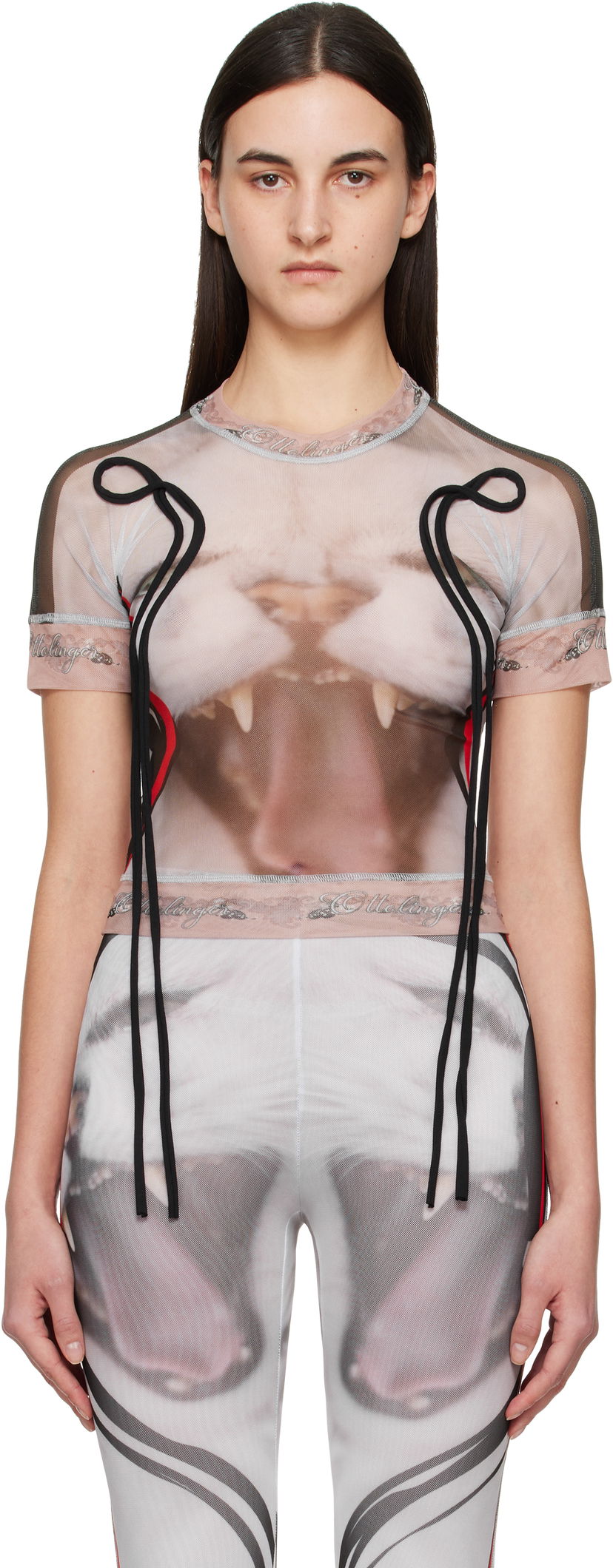 T-paita Ottolinger Ottolinger Mesh Cat Graphic T-Shirt Beige | 10110040102