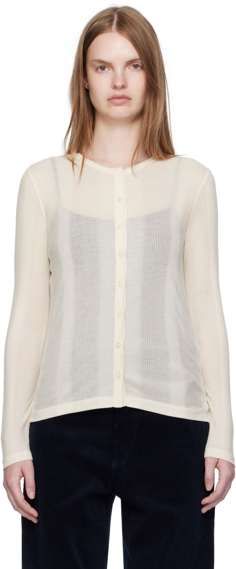 Villapaita A.P.C. A.P.C. Lorie Button Cardigan Beige | LYAAW-F22331