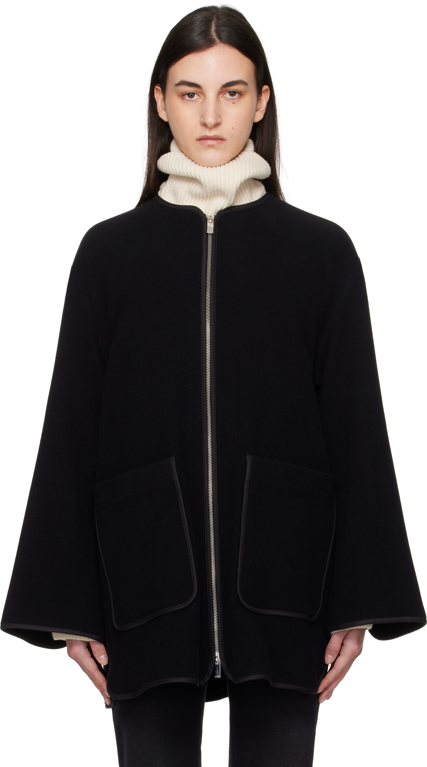 Takit TOTEME TOTEME Felted Wool Zip-Up Jacket Musta | 251-WRO4262-FB0039, 0