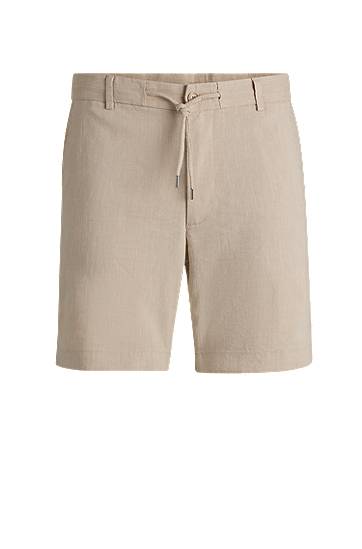 Shortsit BOSS Regular-Fit Linen-Blend Drawcord Shorts Beige | 50538016