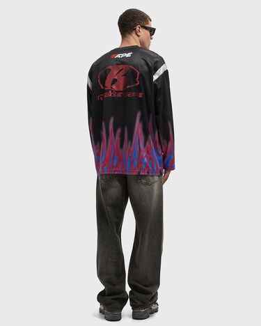 Jersey BAPE Flame Pattern Multilogo Relaxed Fit Football Jersey Musta | 001LTL301310MBL, 2