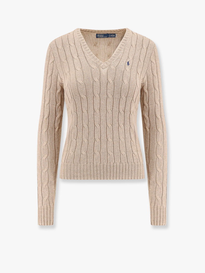 Villapaita Polo by Ralph Lauren Cable Knit V-Neck Sweater Beige | 211945652003